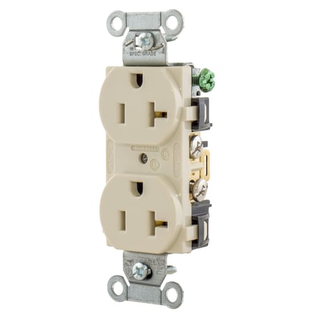 Hubbell Wiring Device-Kellems Straight Blade Receptacle, 5-20R, 20 A, 125V AC, 2 Pole, 3 Wire, Flush Mount, Grounded 5352ALA